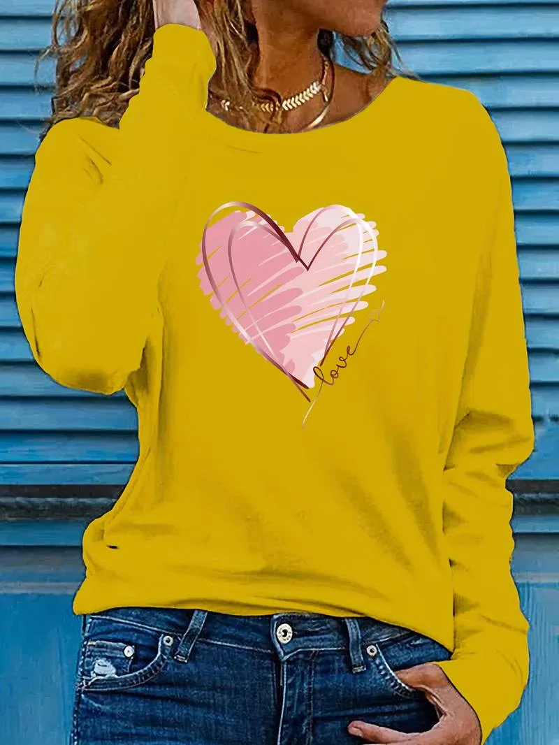 Long-sleeved Emma T-shirt with heart and love print, crew neck