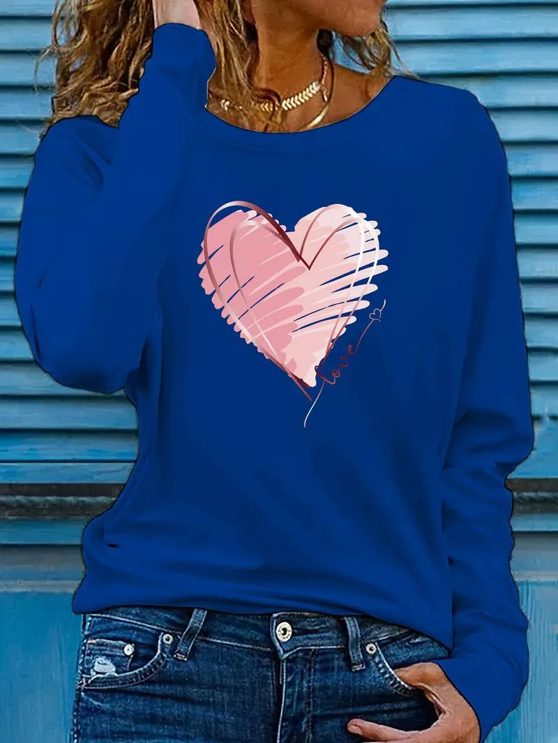 Long-sleeved Emma T-shirt with heart and love print, crew neck