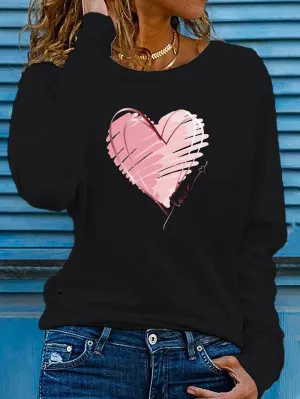 Long-sleeved Emma T-shirt with heart and love print, crew neck