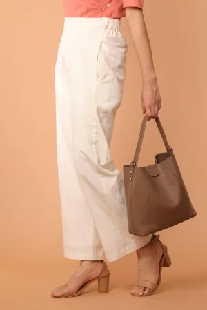 Loose Fit Straight Pants in White Hand Loom Cotton