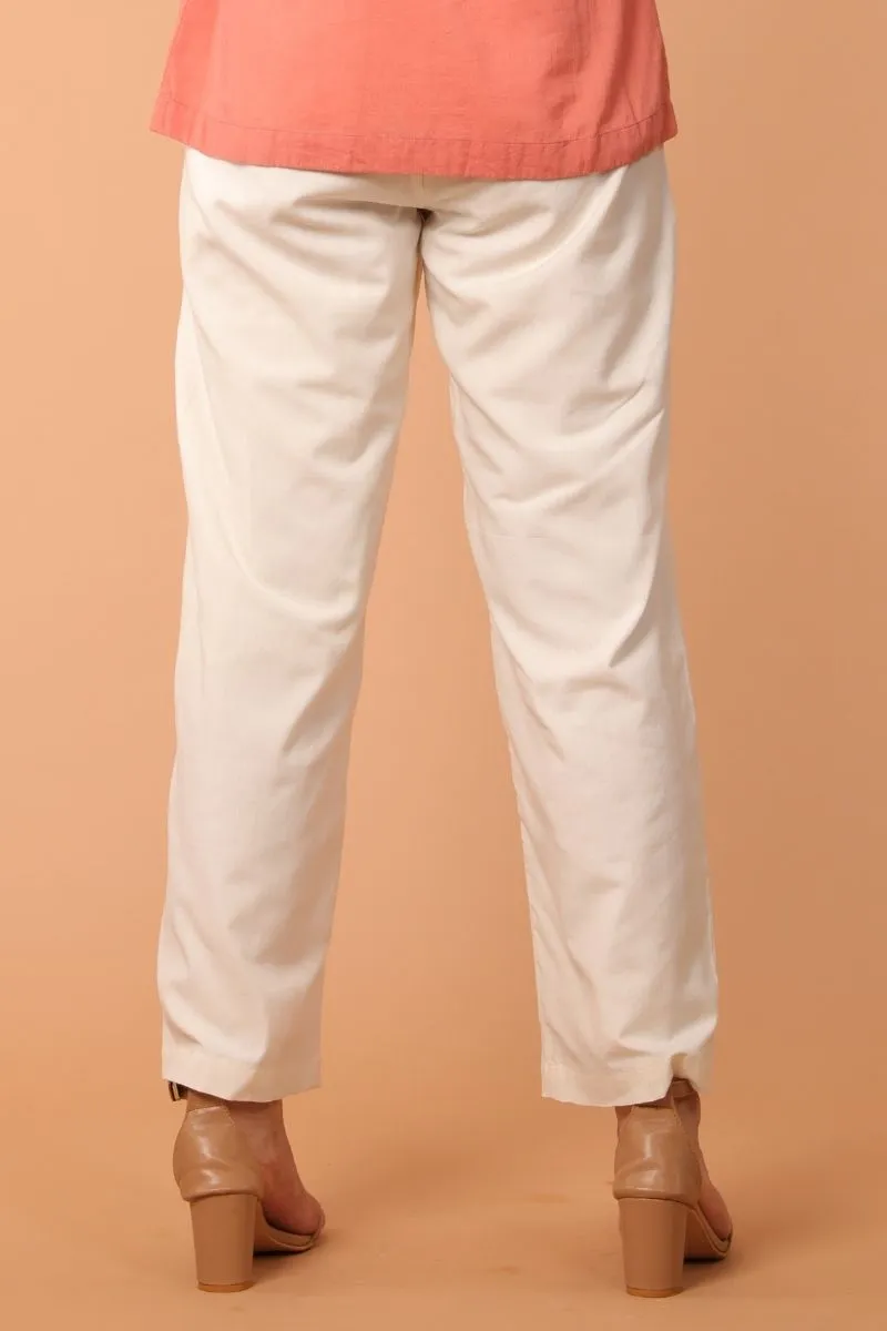 Loose Fit Straight Pants in White Hand Loom Cotton