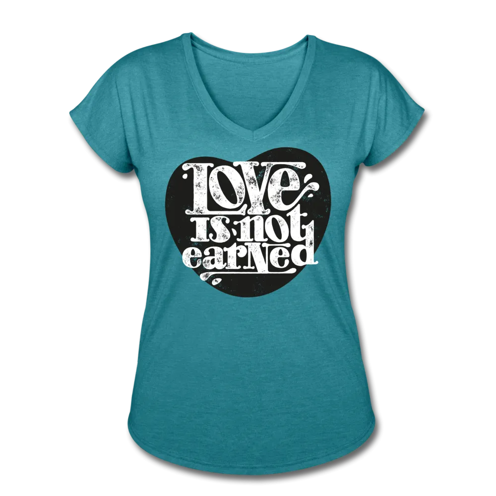 Love is Not Earned | Women's V-Neck T-Shirt | Agape Flashcards