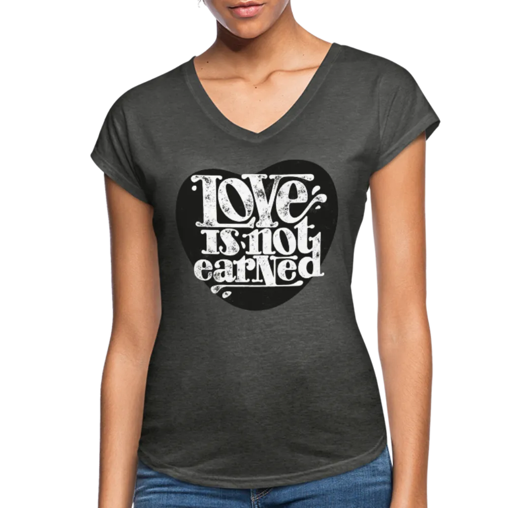 Love is Not Earned | Women's V-Neck T-Shirt | Agape Flashcards