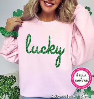 Lucky Faux Tinsel St Patricks Day Tee or Sweatshirt
