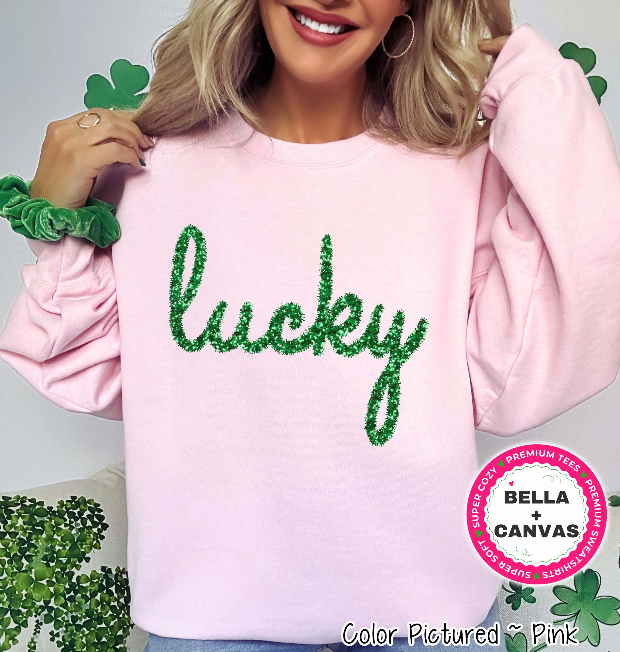 Lucky Faux Tinsel St Patricks Day Tee or Sweatshirt