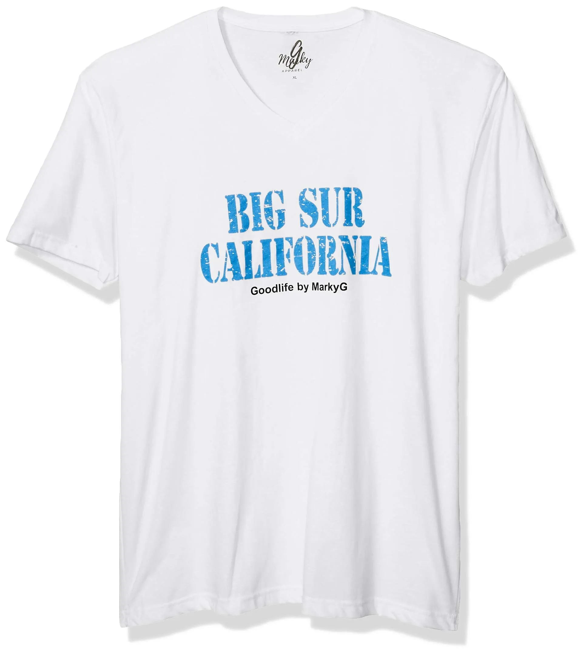 Marky G Apparel Men's Big Sur California Graphic Printed Premium Tops Fitted Sueded Short Sleeve V-Neck T-Shirt