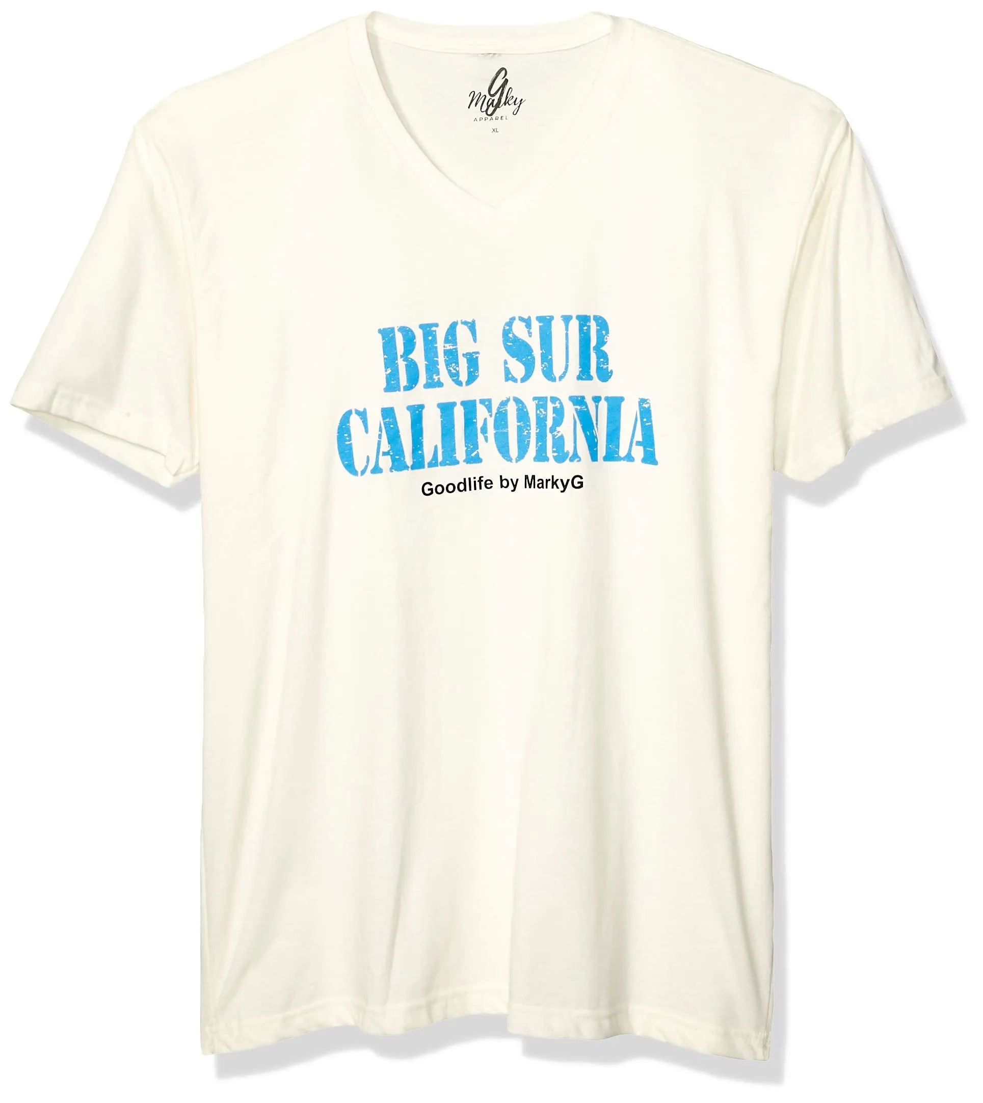 Marky G Apparel Men's Big Sur California Graphic Printed Premium Tops Fitted Sueded Short Sleeve V-Neck T-Shirt