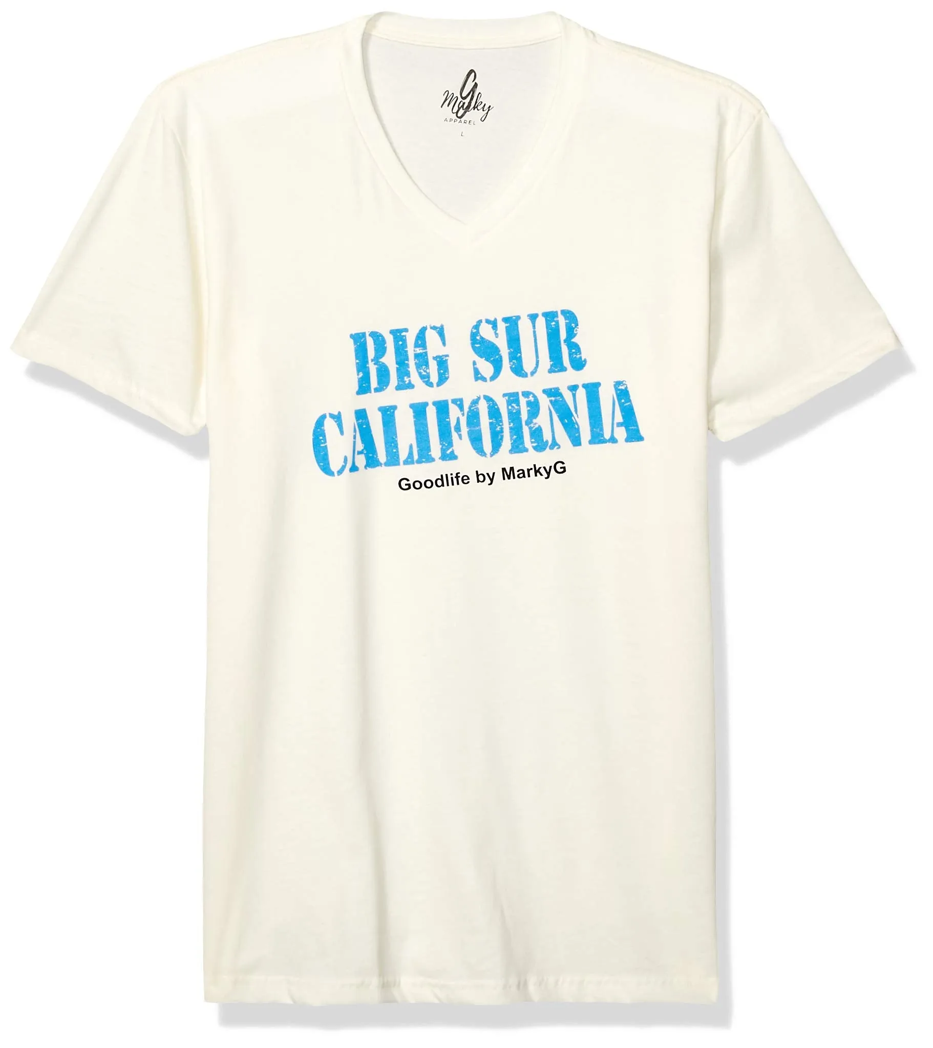 Marky G Apparel Men's Big Sur California Graphic Printed Premium Tops Fitted Sueded Short Sleeve V-Neck T-Shirt