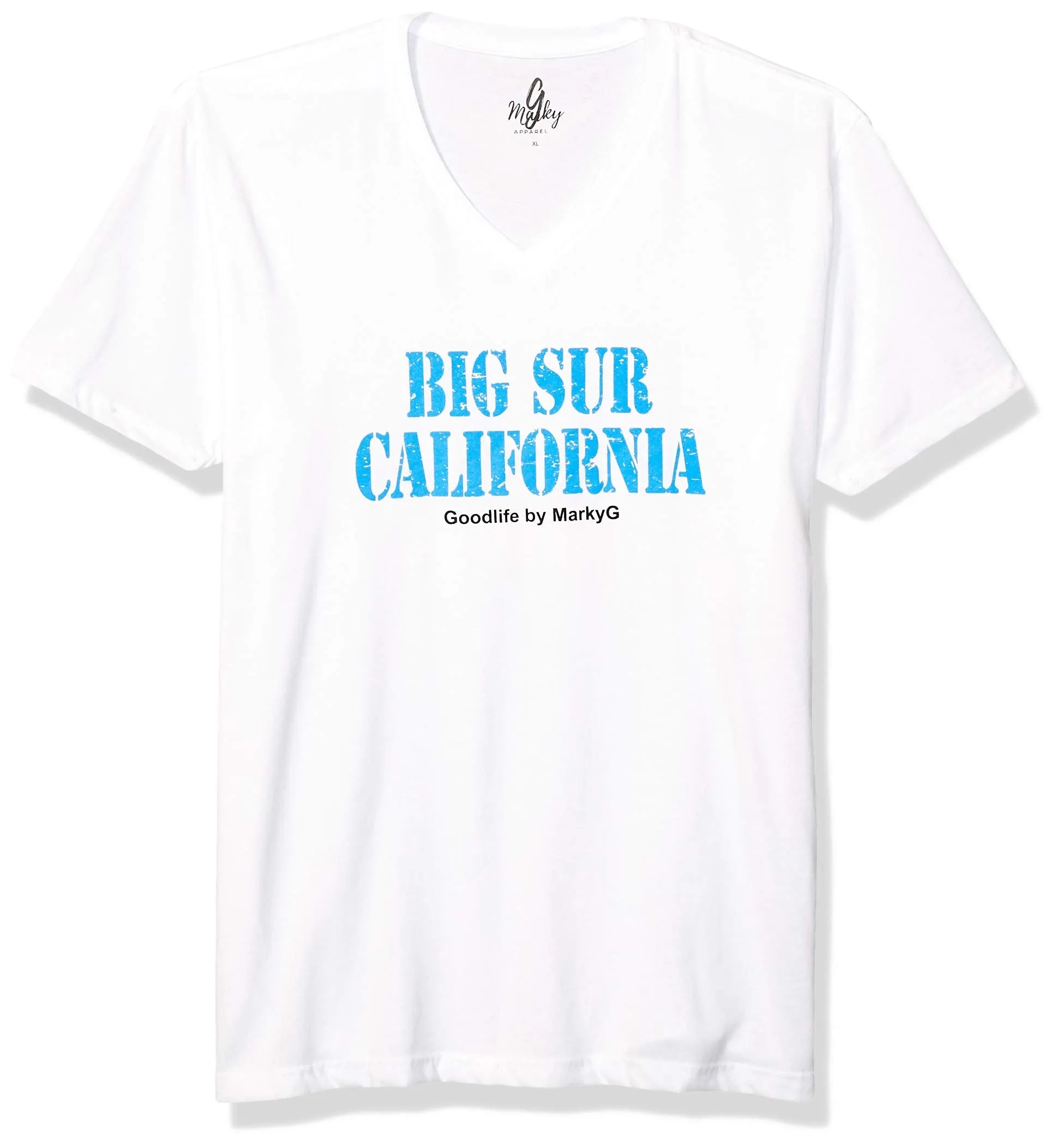 Marky G Apparel Men's Big Sur California Graphic Printed Premium Tops Fitted Sueded Short Sleeve V-Neck T-Shirt