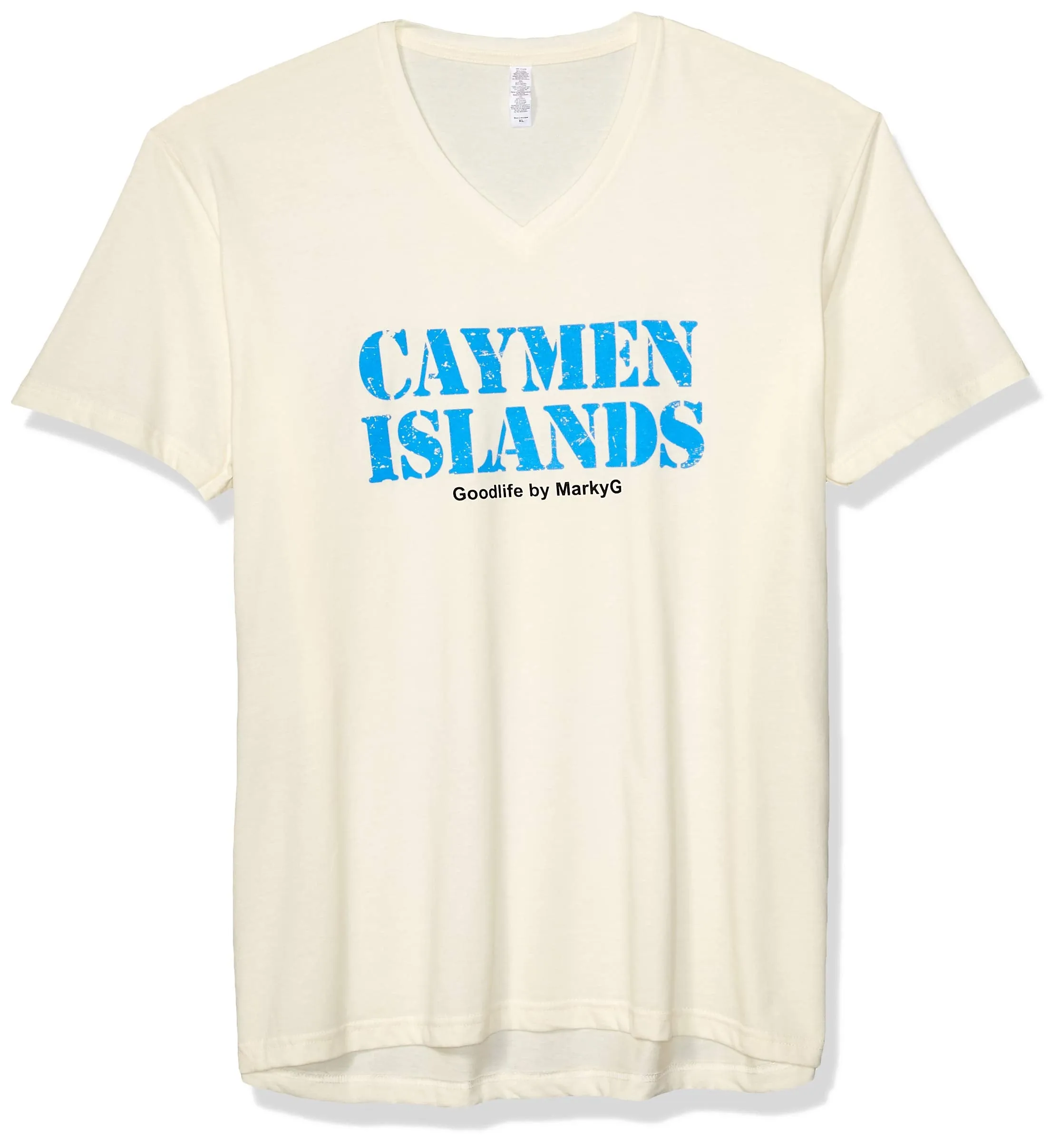 Marky G Apparel Men's Cayman Islands Graphic Printed Premium Tops Fitted Sueded Short Sleeve V-Neck T-Shirt