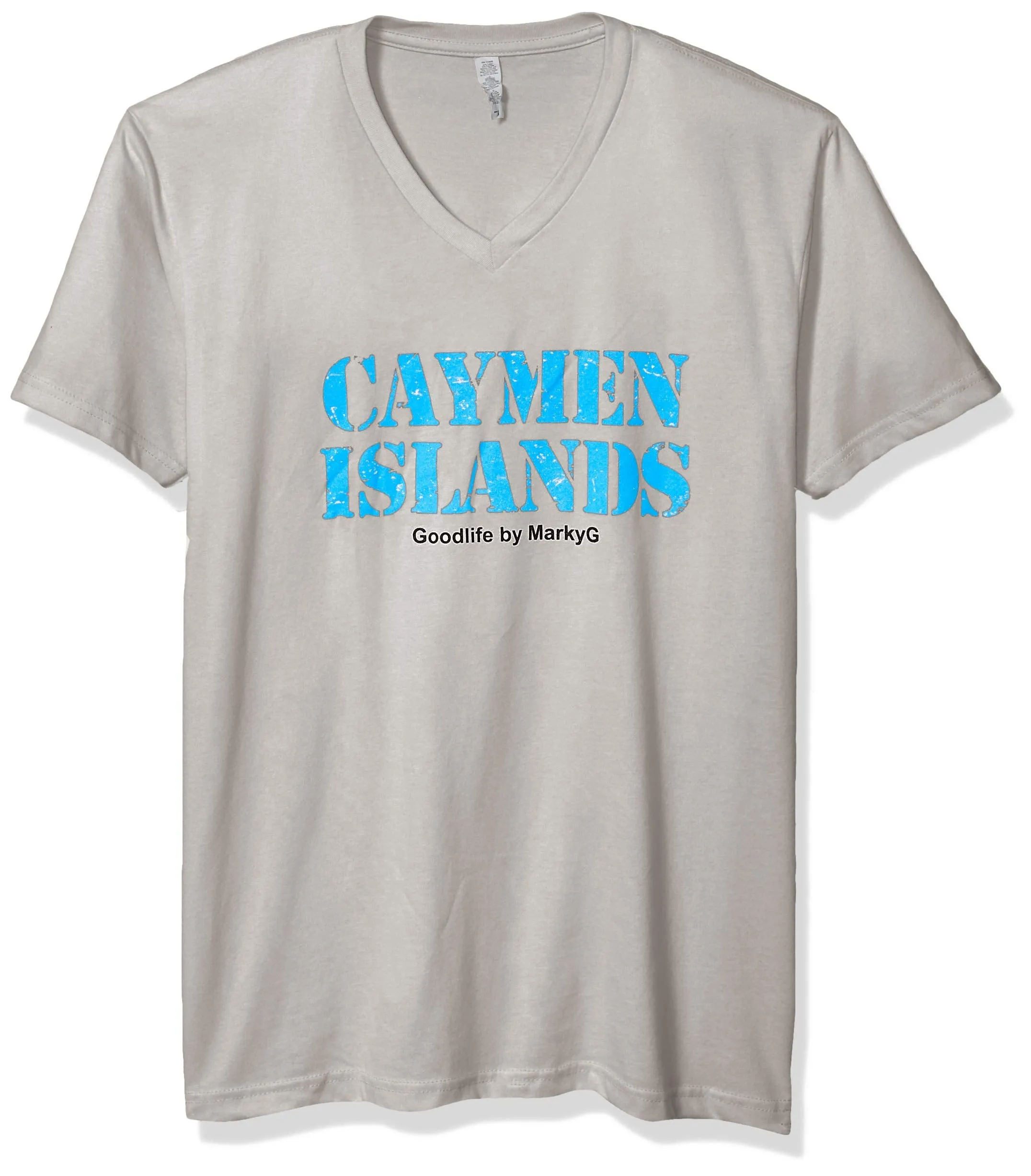 Marky G Apparel Men's Cayman Islands Graphic Printed Premium Tops Fitted Sueded Short Sleeve V-Neck T-Shirt