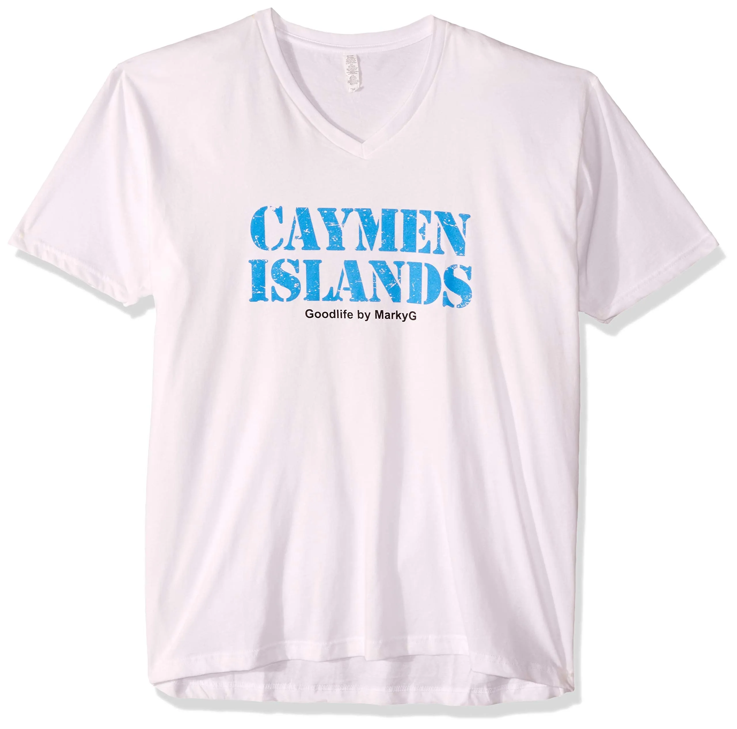 Marky G Apparel Men's Cayman Islands Graphic Printed Premium Tops Fitted Sueded Short Sleeve V-Neck T-Shirt