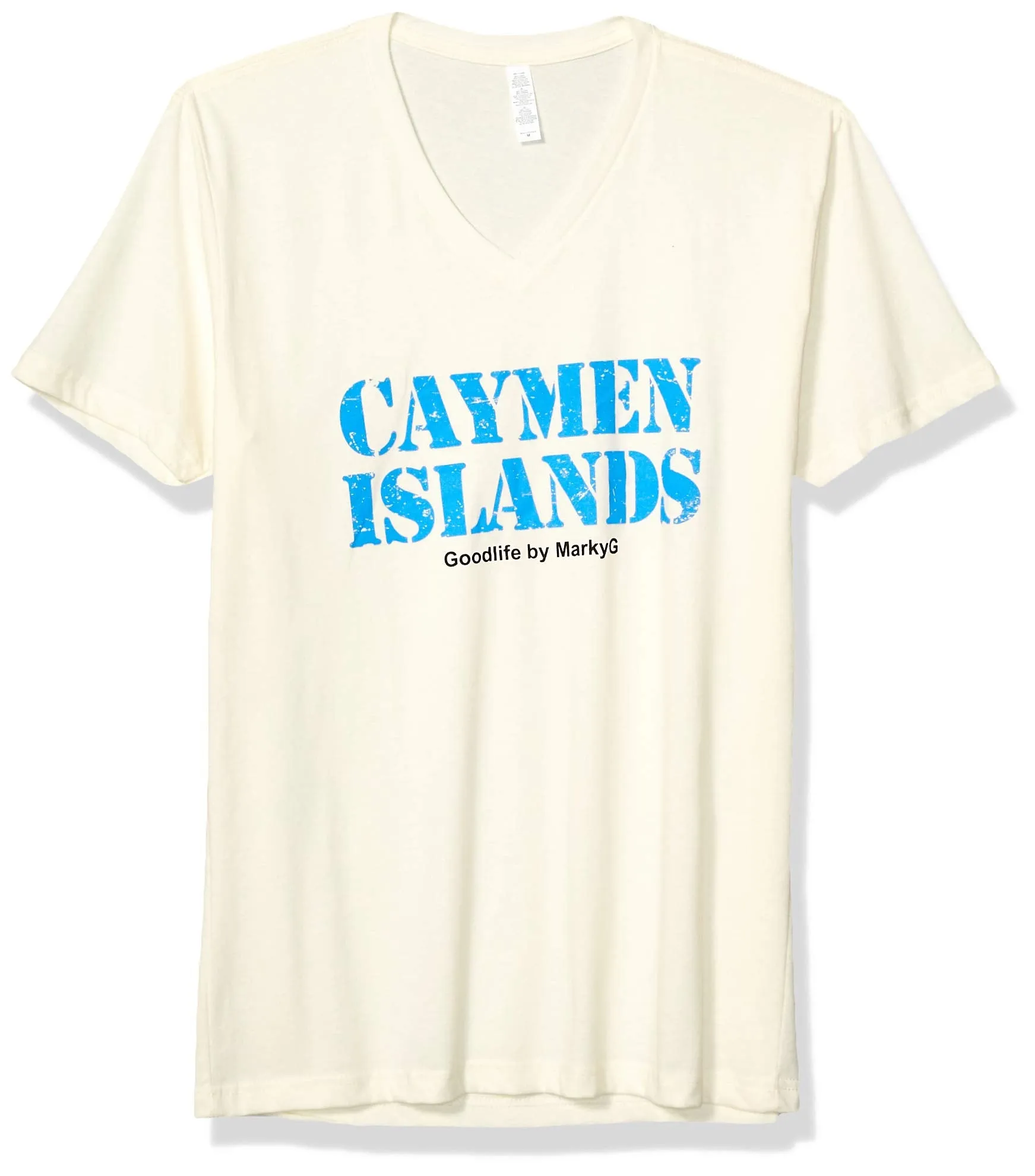 Marky G Apparel Men's Cayman Islands Graphic Printed Premium Tops Fitted Sueded Short Sleeve V-Neck T-Shirt