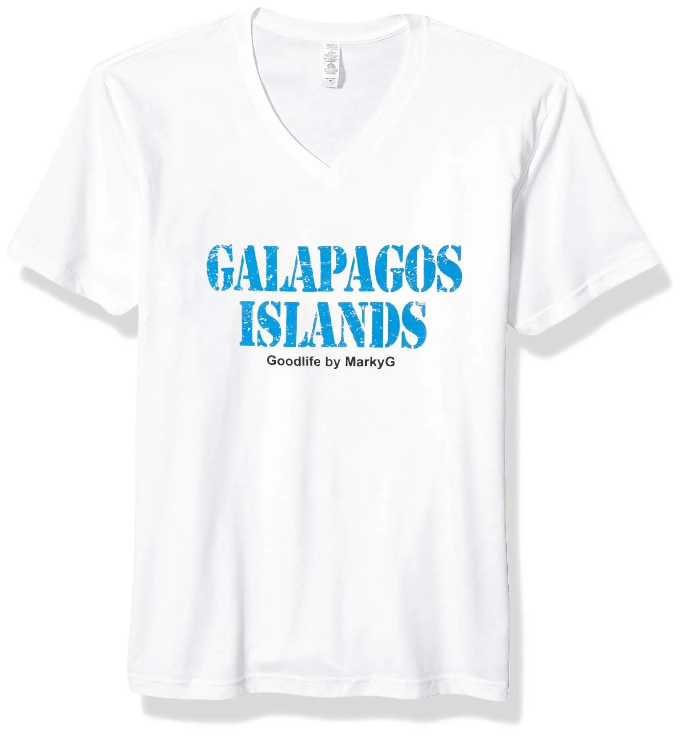 Marky G Apparel Men's Printed Galapagos Islands Graphic Premium Fitted Sueded Short Sleeve V-Neck T-Shirt