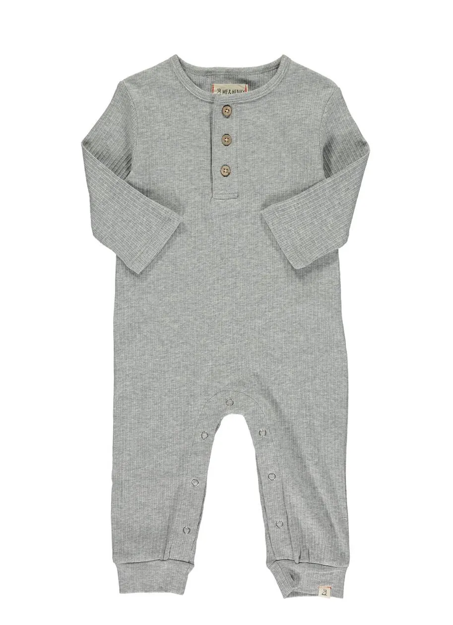 Me & Henry Cotton Grey Ribbed Long Sleeved Romper