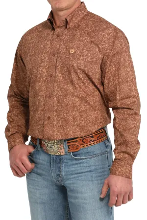 MENS BROWN PRINT LONG SLEEVE SHIRT