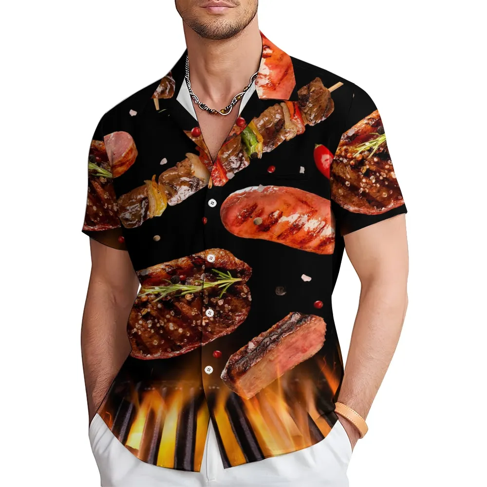 Men's food print short-sleeved shirt 2408003443