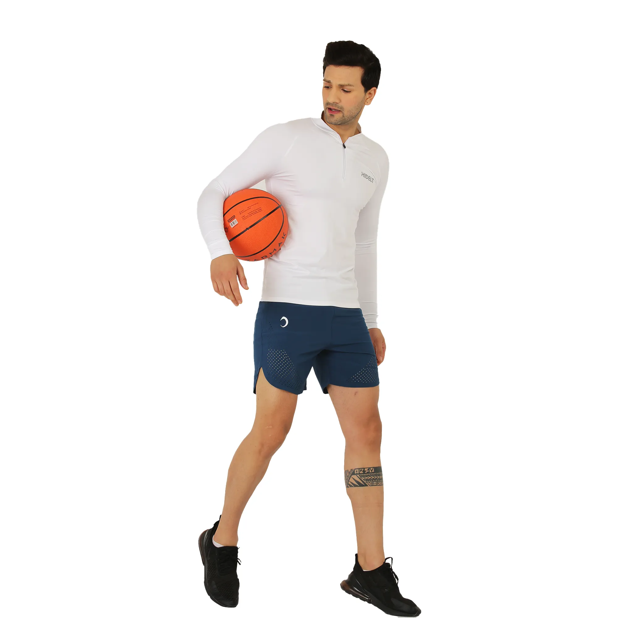 Men's Long Sleeve 1/4 Zipper Polyester Gym workout T-Shirt White