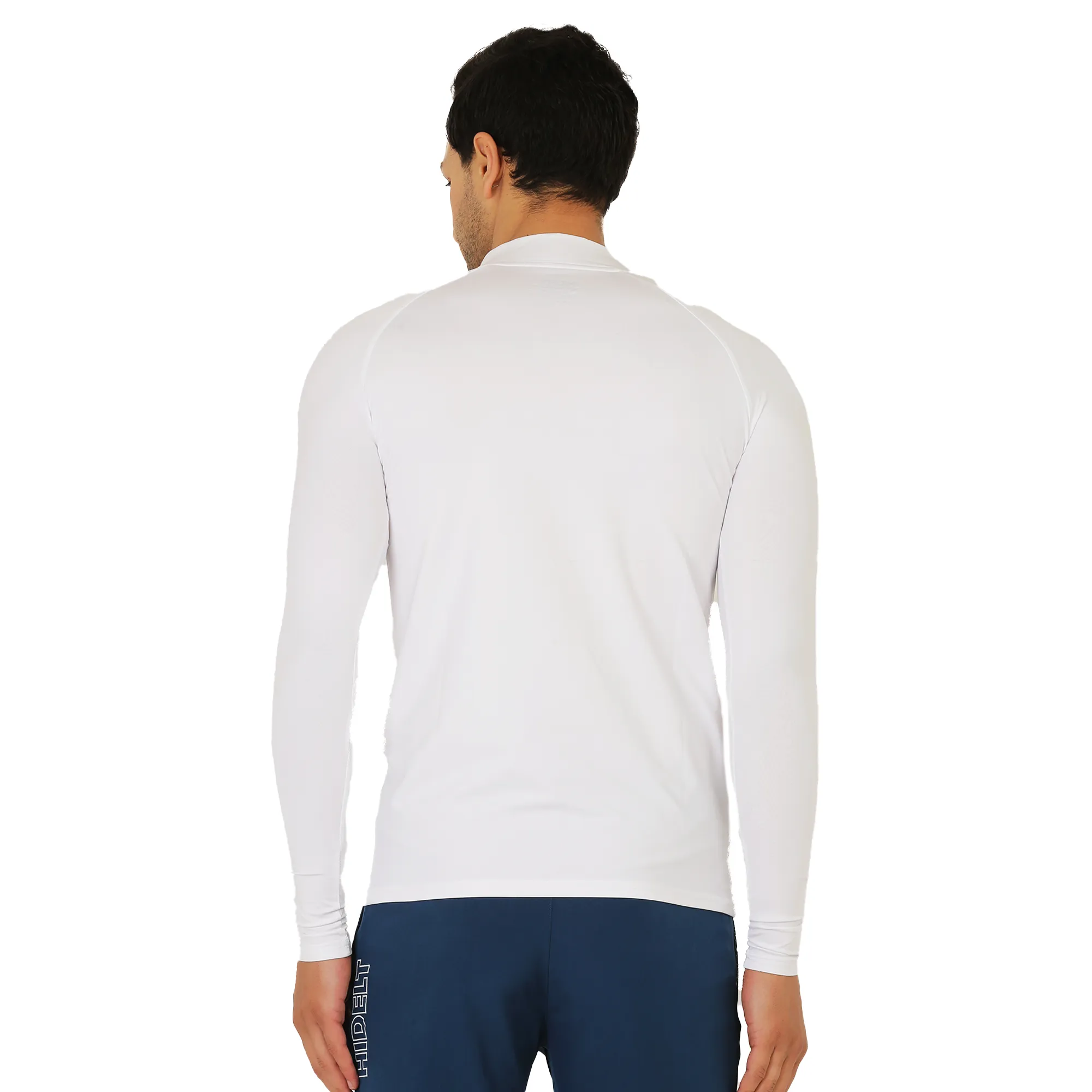 Men's Long Sleeve 1/4 Zipper Polyester Gym workout T-Shirt White