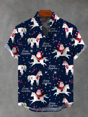 Men's Santa Claus Horse Riding Short Sleeve Shirt