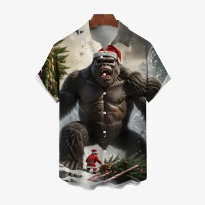Merry Christmas Bigfoot Print Casual Short Sleeve Shirt 2411008170