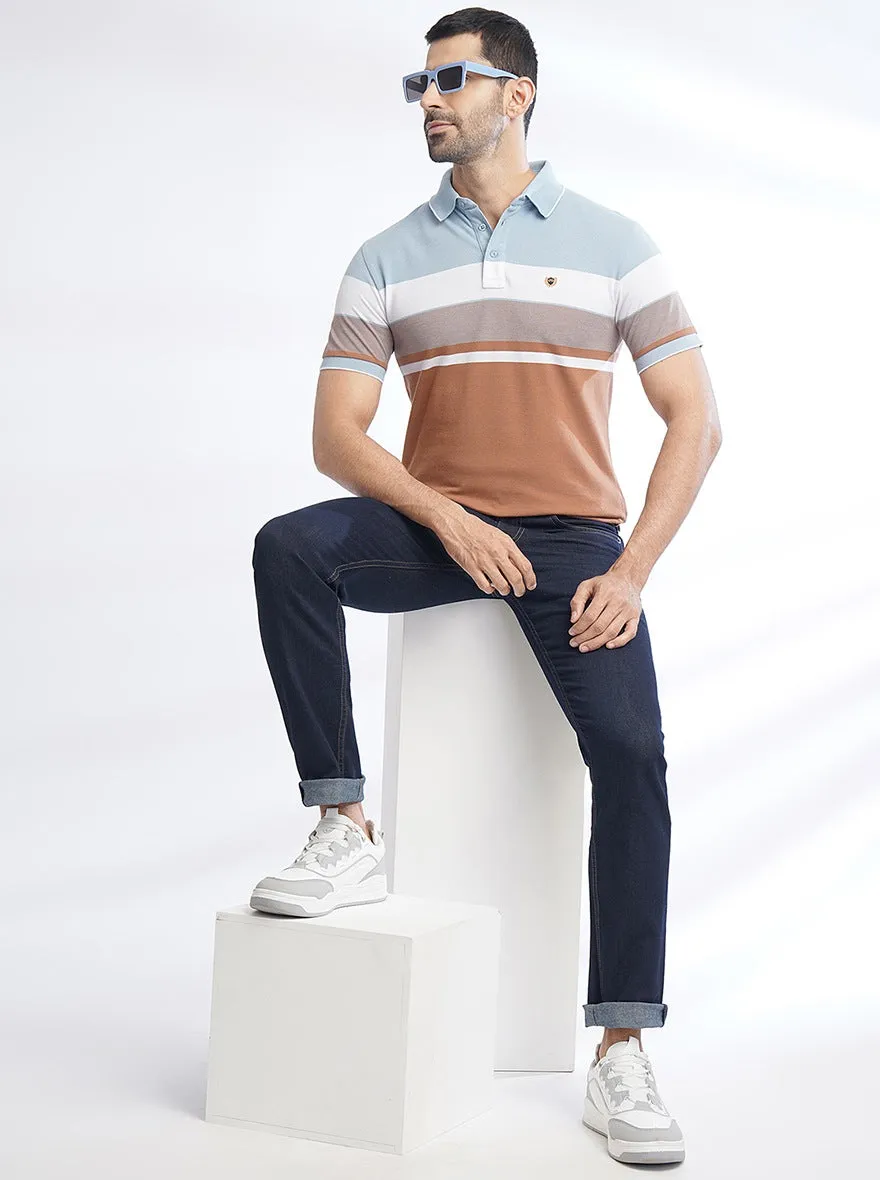Multicolor Striped Slim Fit Polo T-Shirt | JadeBlue