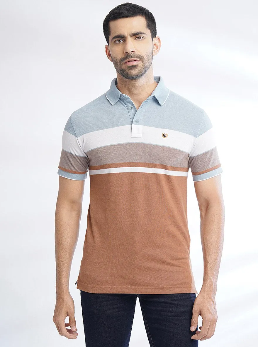 Multicolor Striped Slim Fit Polo T-Shirt | JadeBlue