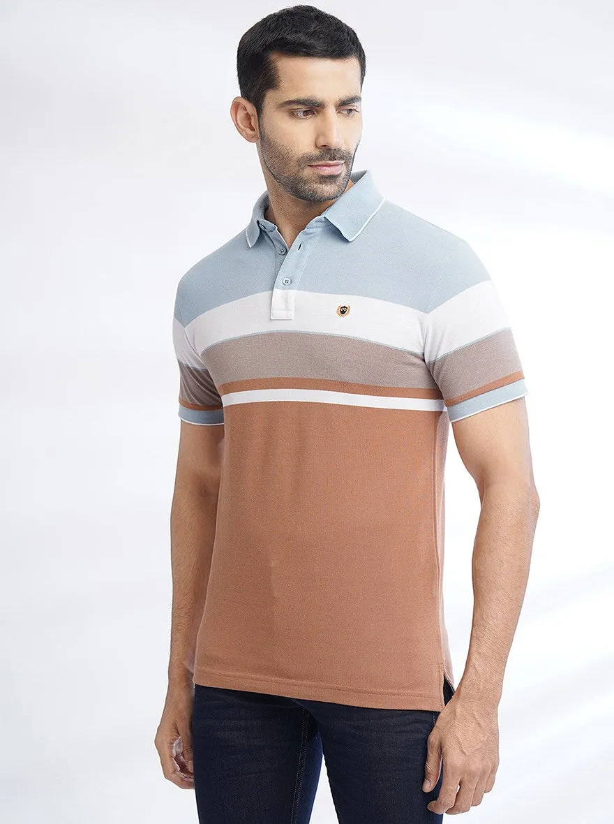 Multicolor Striped Slim Fit Polo T-Shirt | JadeBlue