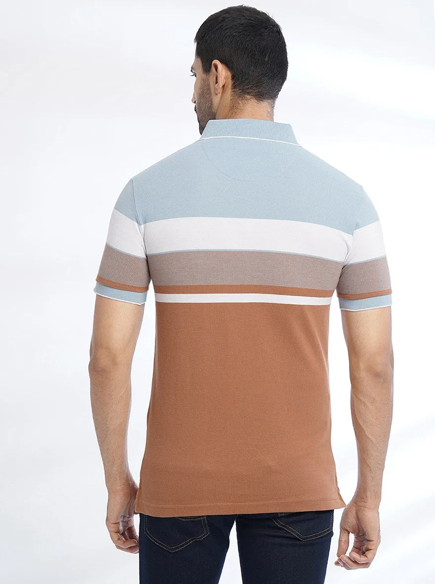Multicolor Striped Slim Fit Polo T-Shirt | JadeBlue
