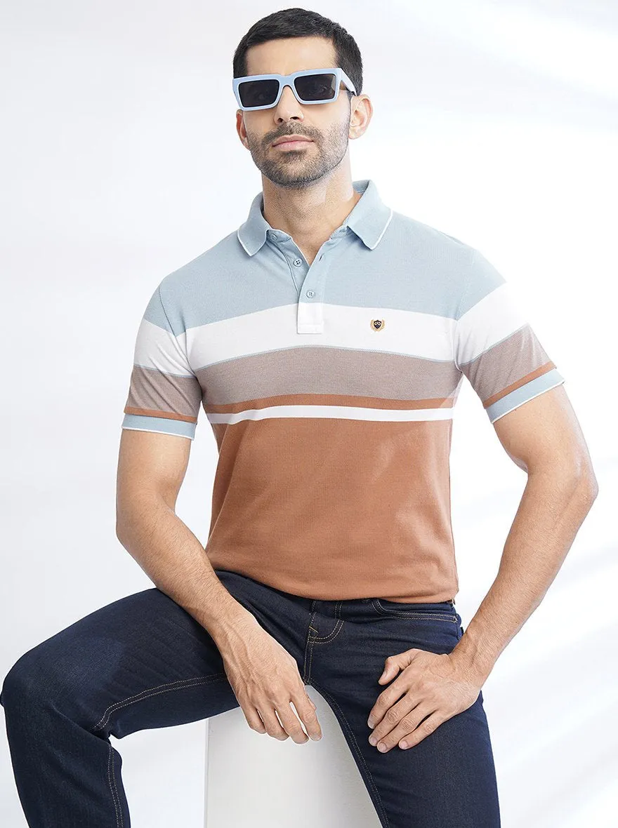 Multicolor Striped Slim Fit Polo T-Shirt | JadeBlue