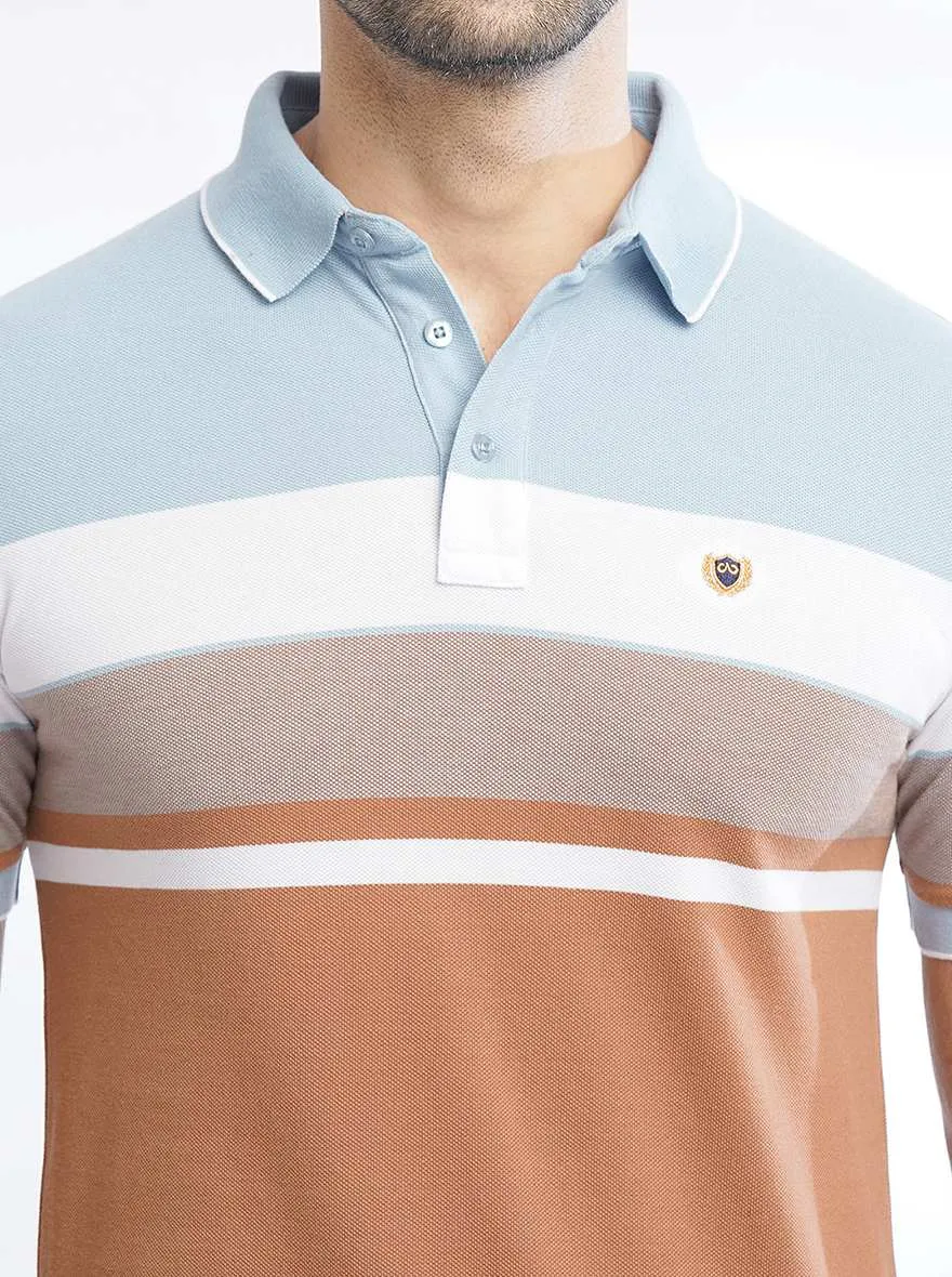 Multicolor Striped Slim Fit Polo T-Shirt | JadeBlue