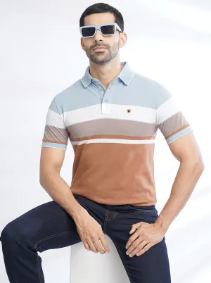 Multicolor Striped Slim Fit Polo T-Shirt | JadeBlue