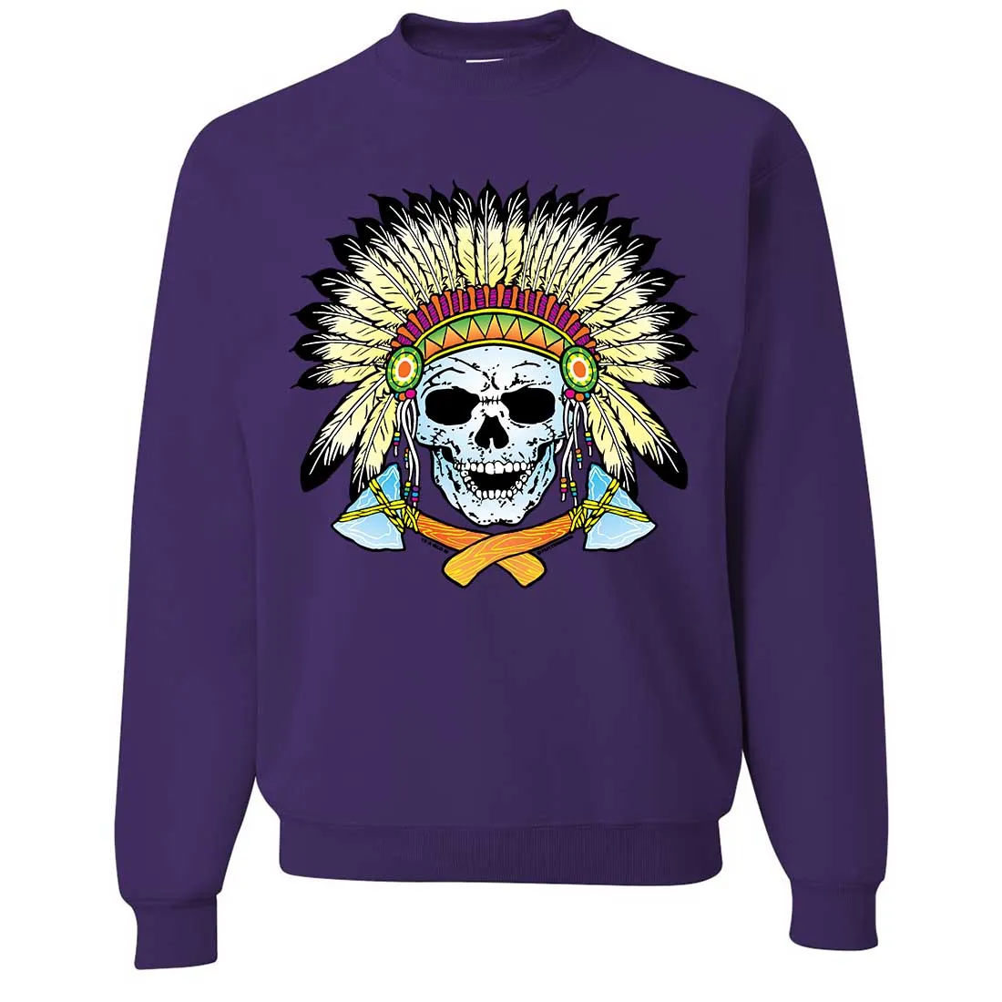 Native American Indian Skeleton Tomahawk Chief Crewneck Sweatshirt