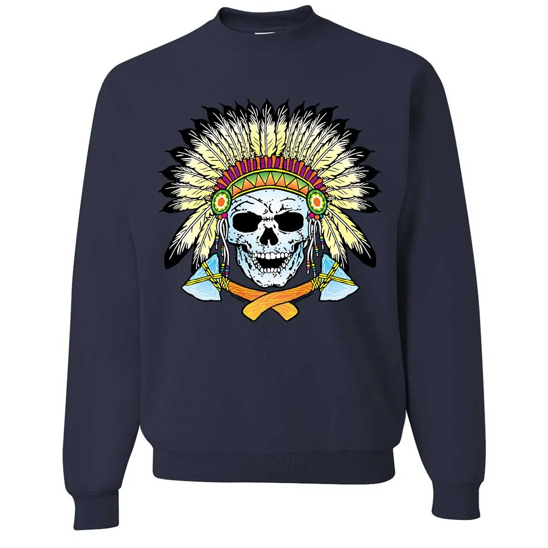 Native American Indian Skeleton Tomahawk Chief Crewneck Sweatshirt