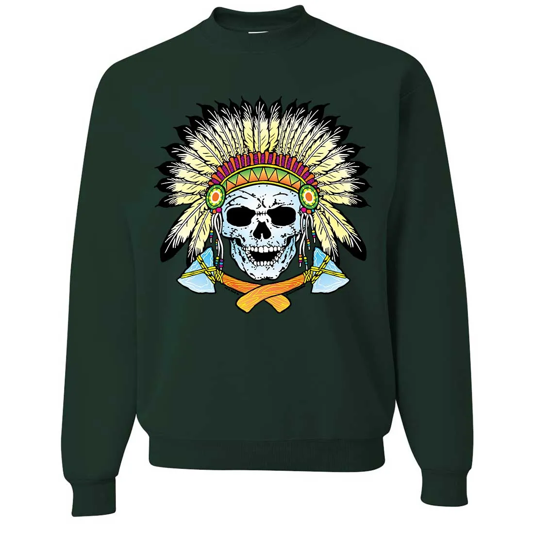 Native American Indian Skeleton Tomahawk Chief Crewneck Sweatshirt
