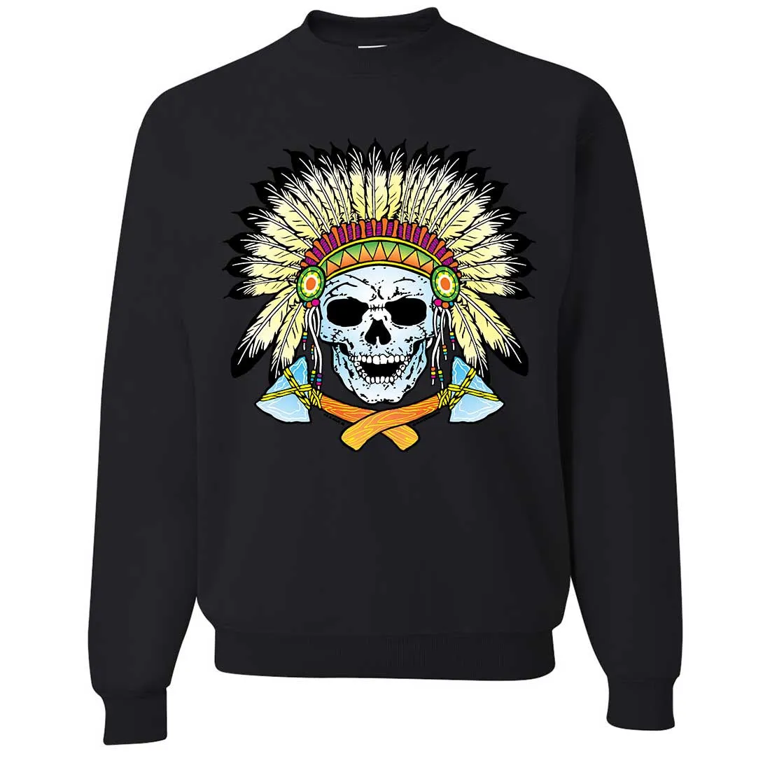 Native American Indian Skeleton Tomahawk Chief Crewneck Sweatshirt