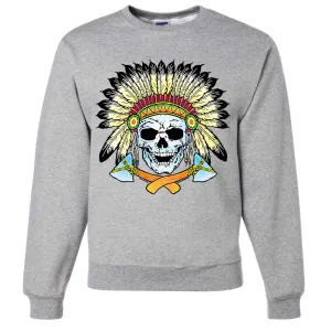 Native American Indian Skeleton Tomahawk Chief Crewneck Sweatshirt