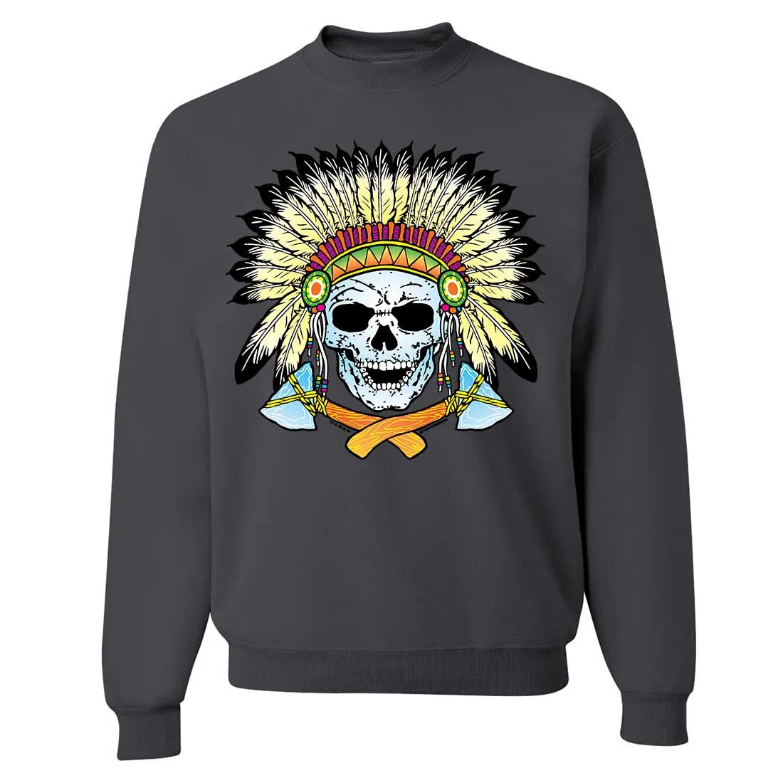 Native American Indian Skeleton Tomahawk Chief Crewneck Sweatshirt