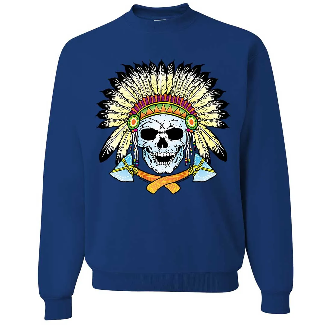 Native American Indian Skeleton Tomahawk Chief Crewneck Sweatshirt