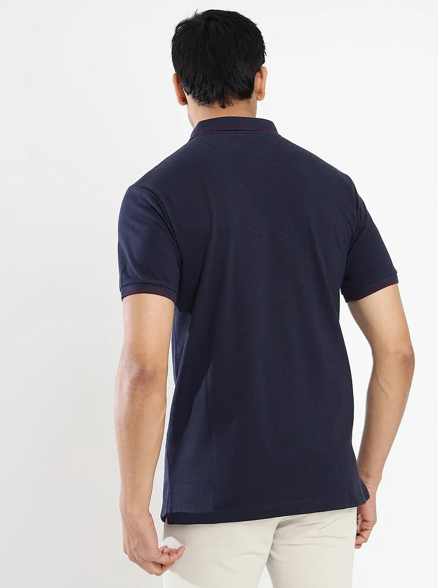 Navy Blue Solid Slim Fit Polo T-Shirt | Greenfibre