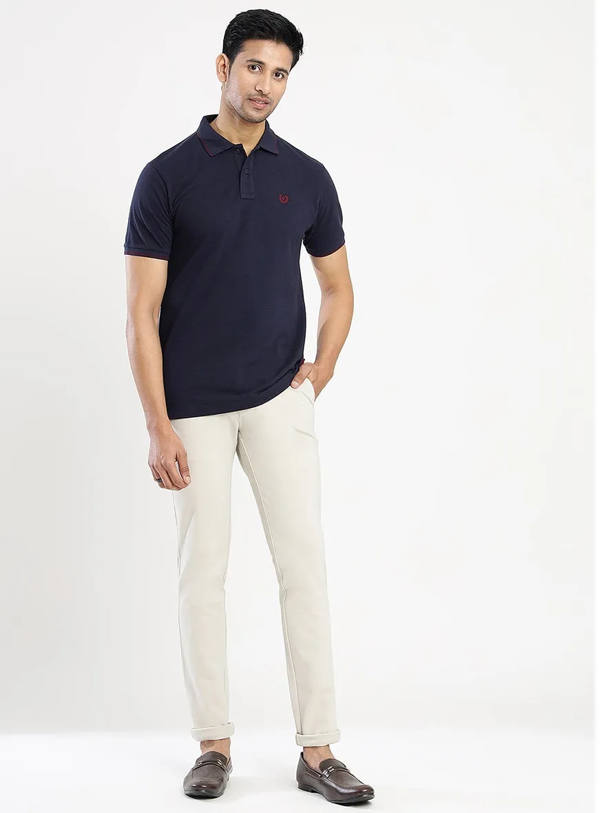 Navy Blue Solid Slim Fit Polo T-Shirt | Greenfibre