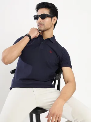 Navy Blue Solid Slim Fit Polo T-Shirt | Greenfibre