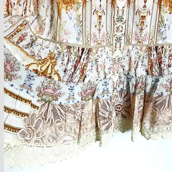 NEW Sundance cotton lace trim boho floral Victorian midi skirt