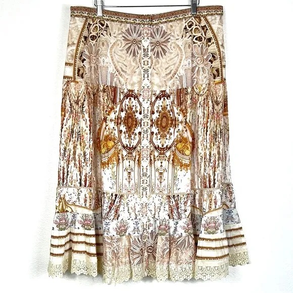 NEW Sundance cotton lace trim boho floral Victorian midi skirt
