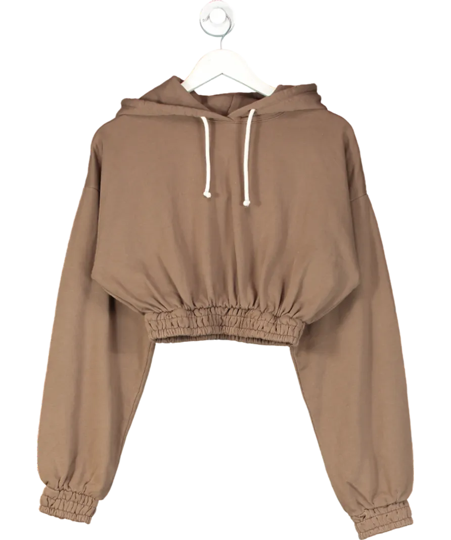 Nia Brown Smocked Cropped Hoodie UK S