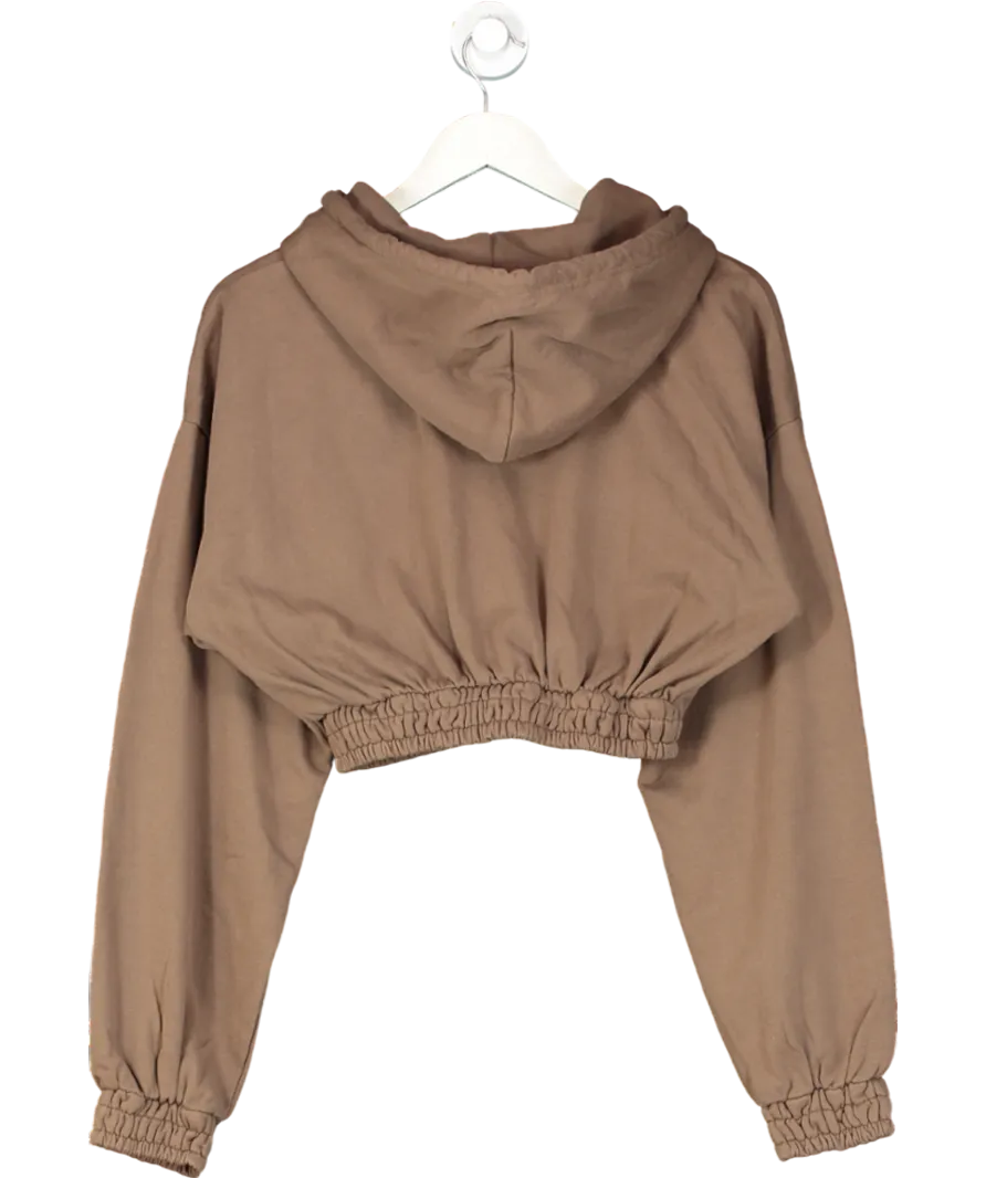 Nia Brown Smocked Cropped Hoodie UK S