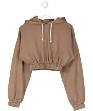 Nia Brown Smocked Cropped Hoodie UK S
