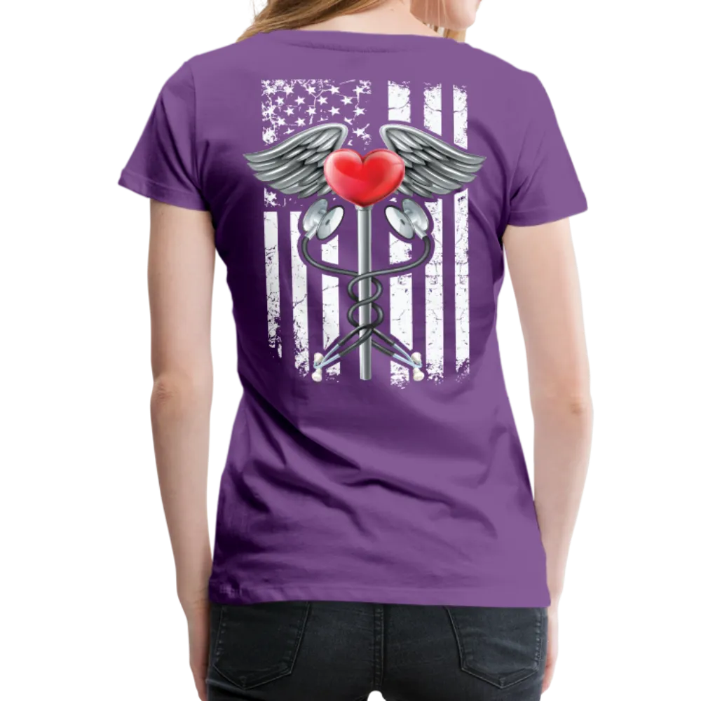 Nurse Flag Caduceus Stethoscope Heart Women’s Premium T-Shirt (CK1821)