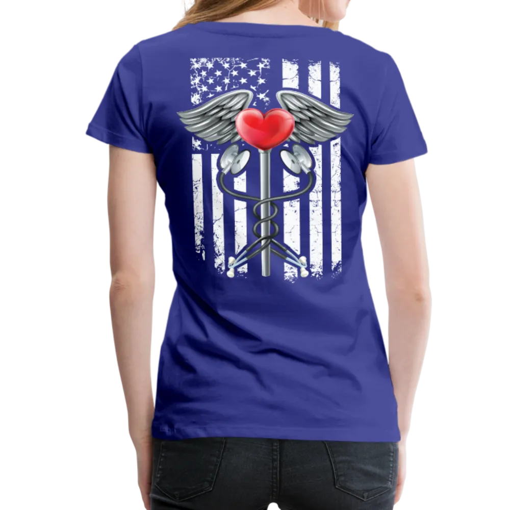 Nurse Flag Caduceus Stethoscope Heart Women’s Premium T-Shirt (CK1821)