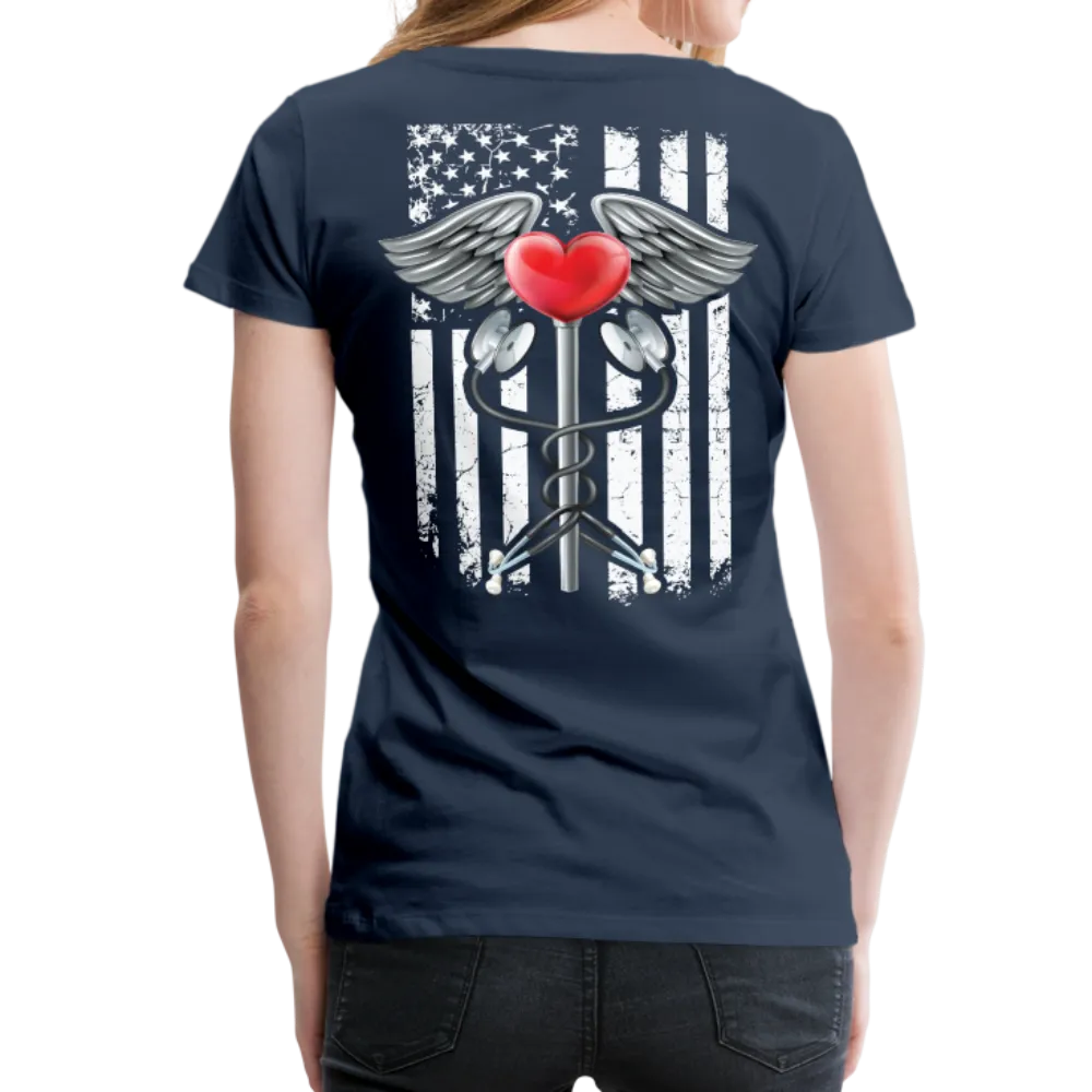 Nurse Flag Caduceus Stethoscope Heart Women’s Premium T-Shirt (CK1821)